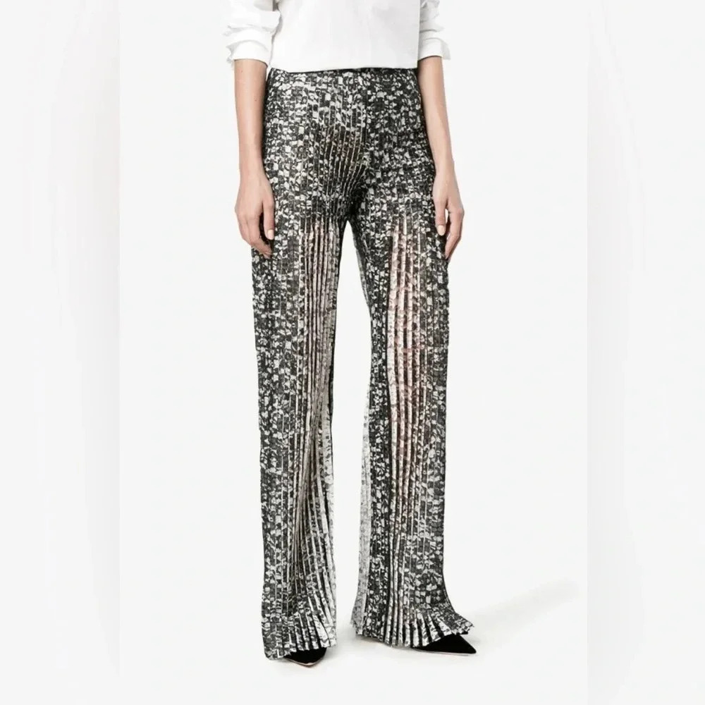 ! Huishan Zhang Pleated Lace Trousers In Black Sz 8 — image 2 of 8